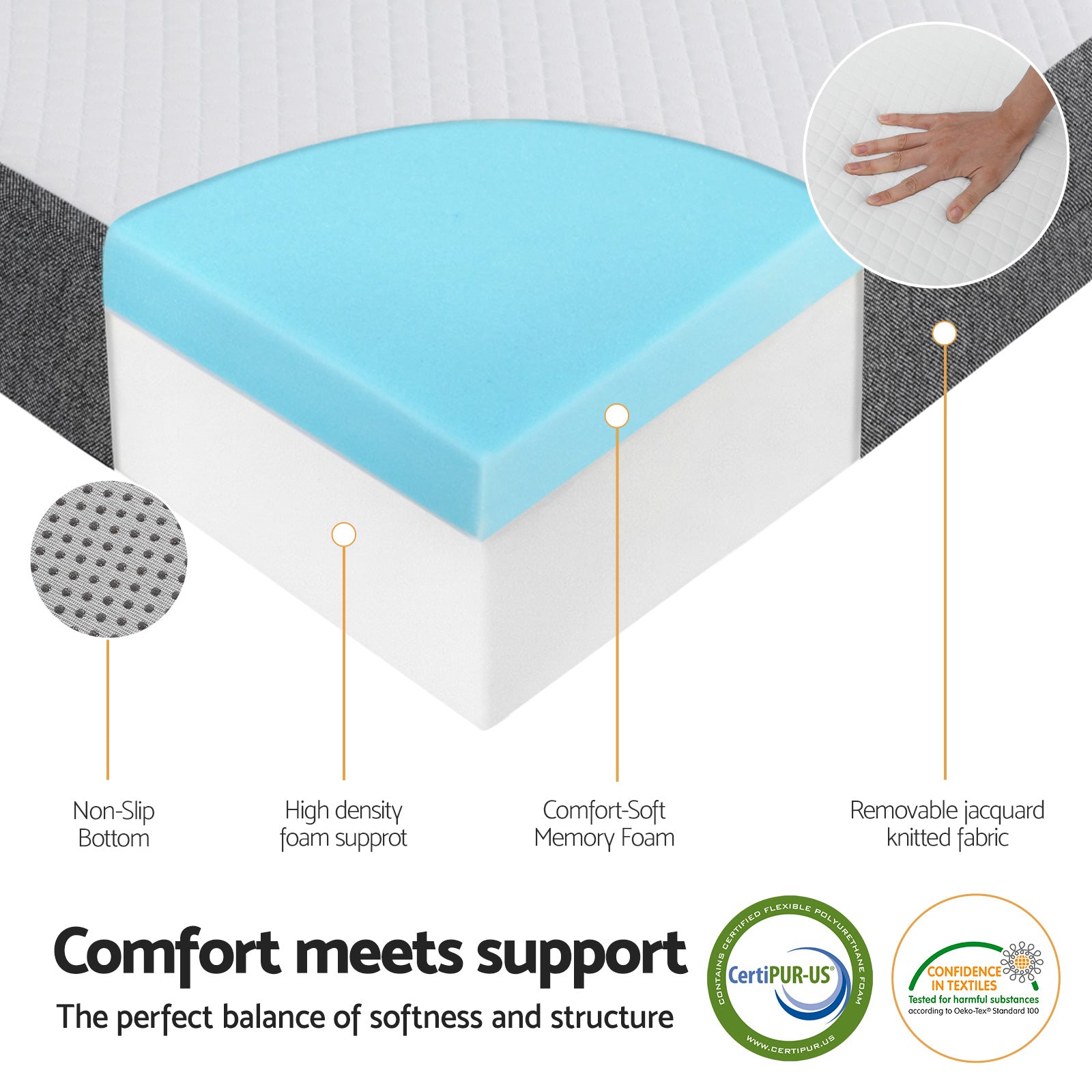 Giselle Bedding Foldable Mattress Folding Sofa Bed Tri-Fold Memory Foam Tencel Queen FOAM-MFM-TRIO-WB-Q