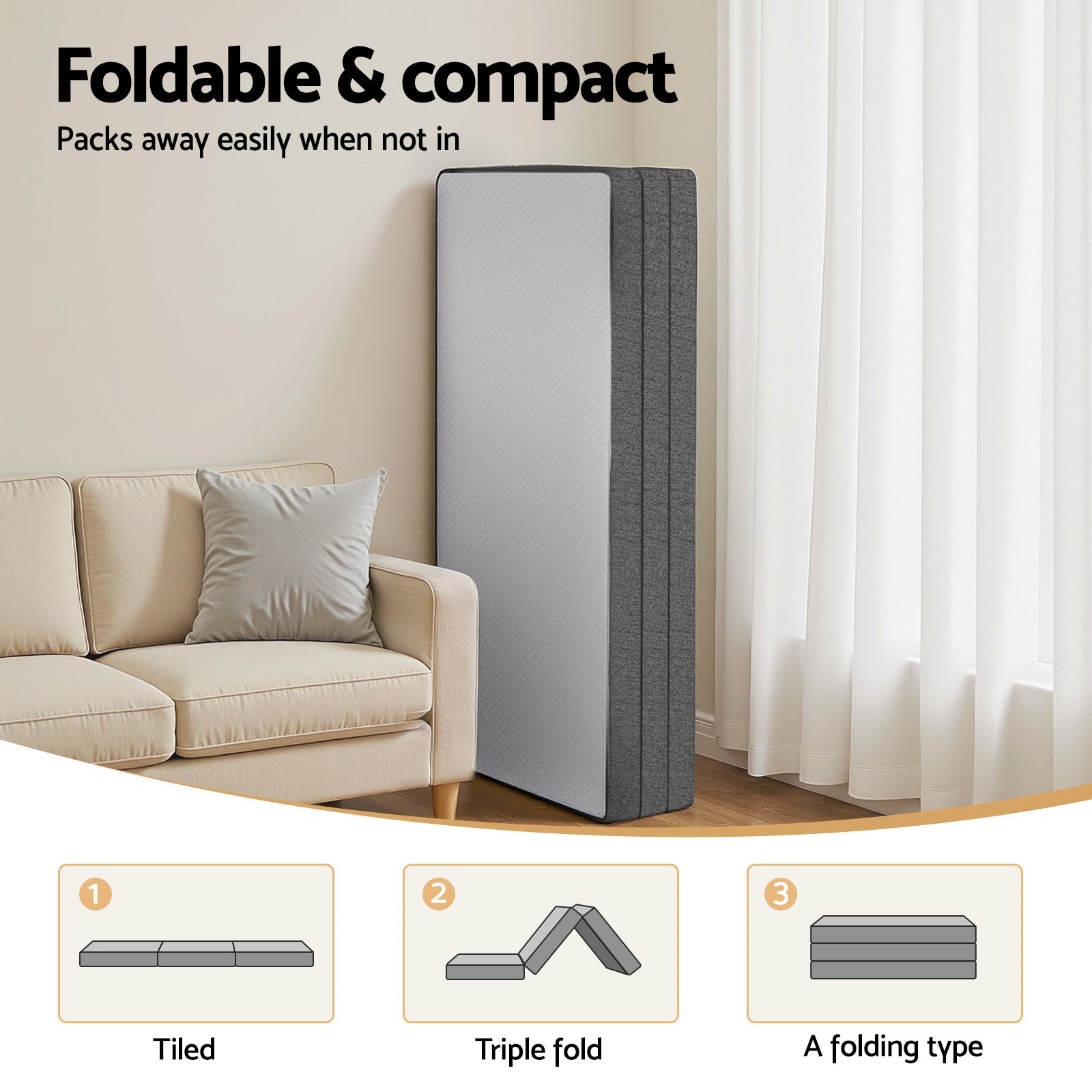 Giselle Bedding Foldable Mattress Folding Sofa Bed Tri-Fold Memory Foam Tencel Queen FOAM-MFM-TRIO-WB-Q
