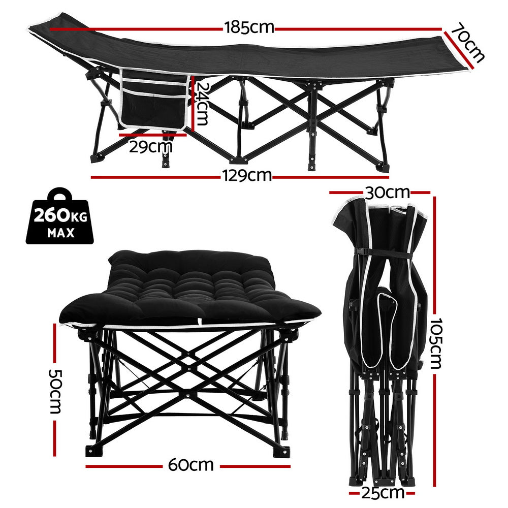Artiss Folding Bed With Mattress Heavy Duty Black 185CM FOLD-71-MAT-BK