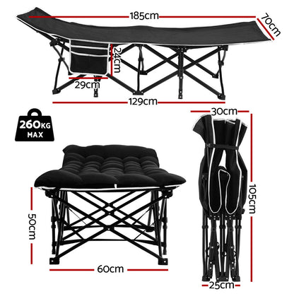 Artiss Folding Bed With Mattress Heavy Duty Black 185CM FOLD-71-MAT-BK