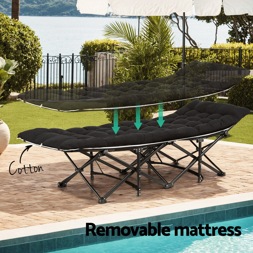 Artiss Folding Bed With Mattress Heavy Duty Black 185CM FOLD-71-MAT-BK