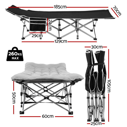 Artiss Folding Bed With Mattress Heavy Duty Grey 185CM FOLD-71-MAT-GY