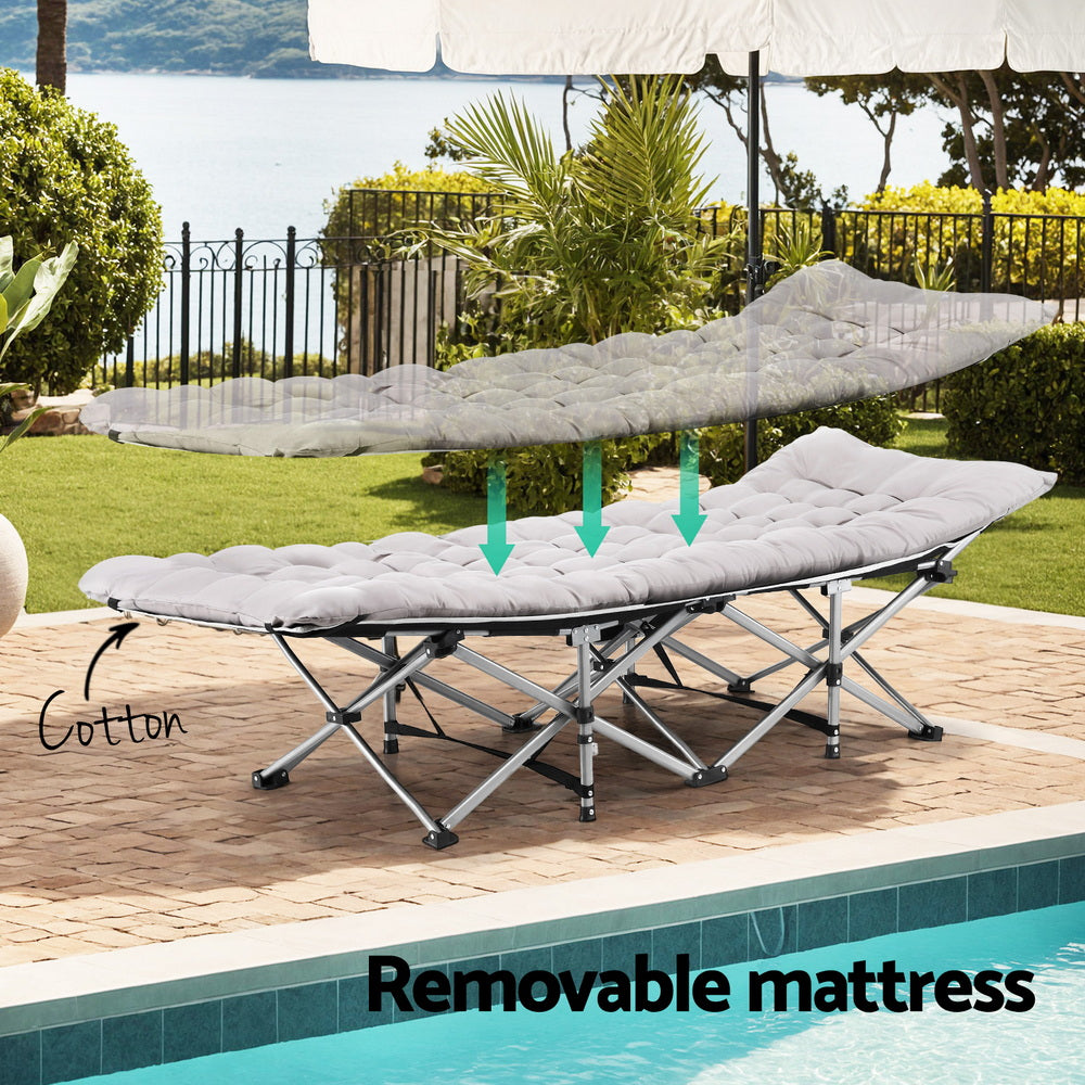 Artiss Folding Bed With Mattress Heavy Duty Grey 185CM FOLD-71-MAT-GY
