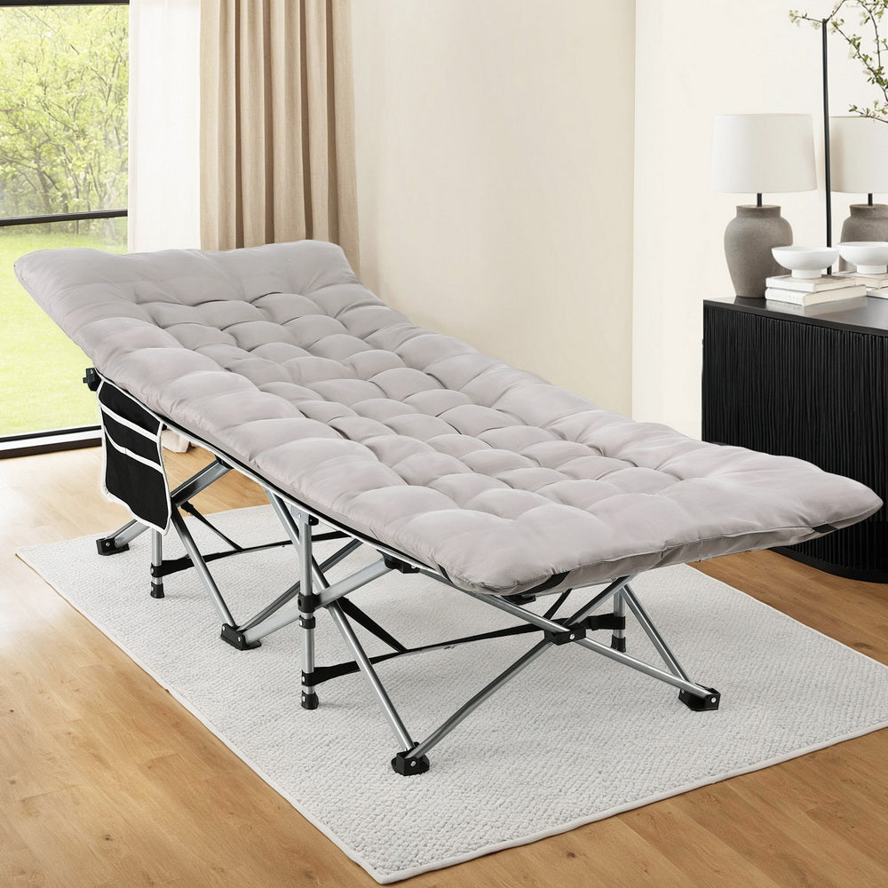 Artiss Folding Bed With Mattress Heavy Duty Grey 185CM FOLD-71-MAT-GY