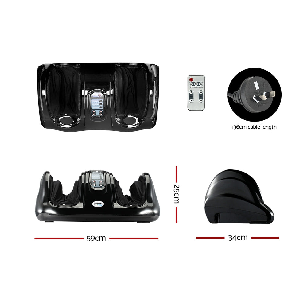 Livemor Foot Massager Shiatsu Massagers Electric Remote Roller Kneading Black FOOT-MASSAGE-11-BK