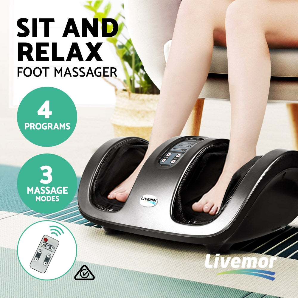 Livemor Foot Massager Shiatsu Massagers Electric Roller Kneading Leg Grey FOOT-MASSAGE-188-SI