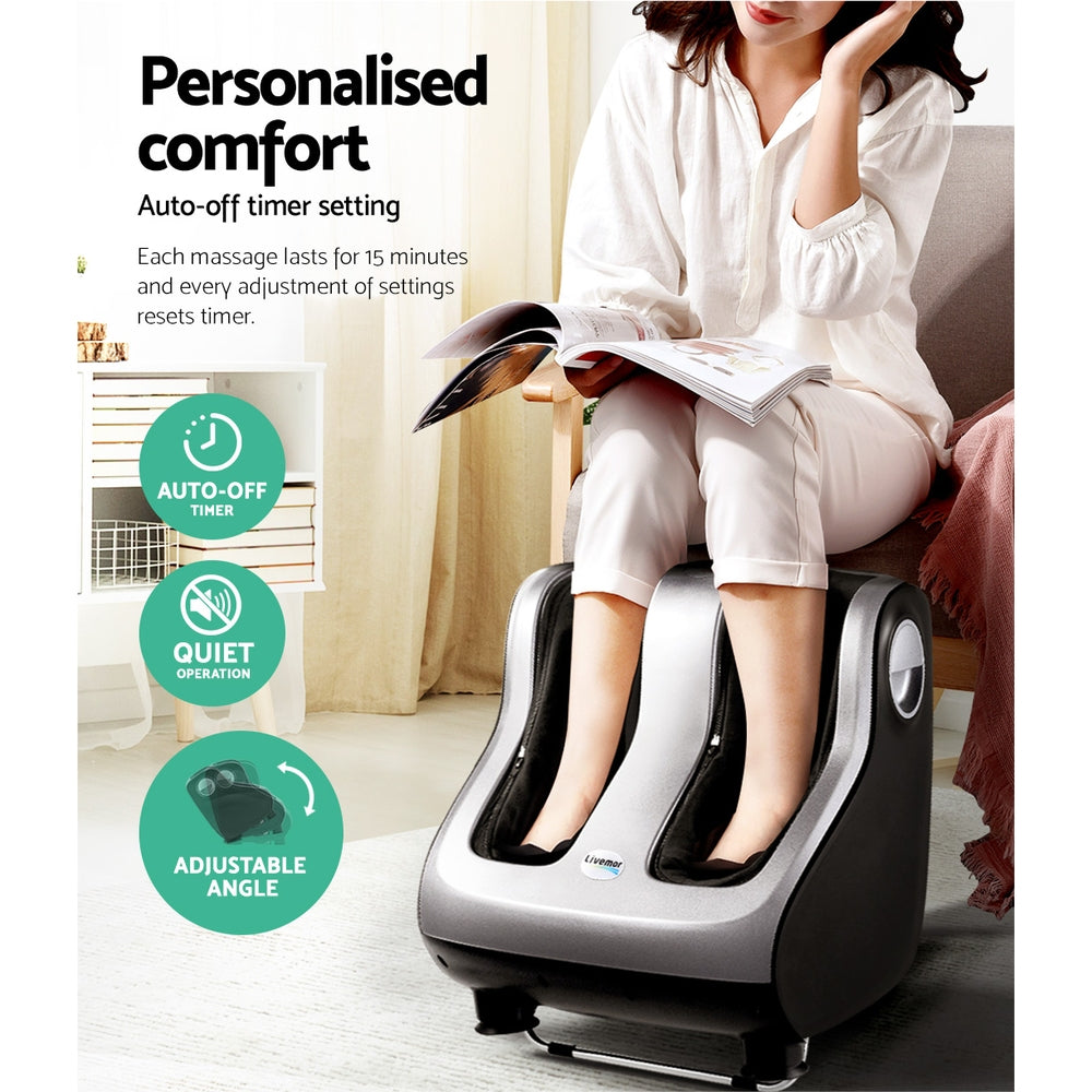Livemor Foot Massager Shiatsu Massagers Electric Roller Calf Leg Kneading Silver FOOT-MASSAGE-288-SI