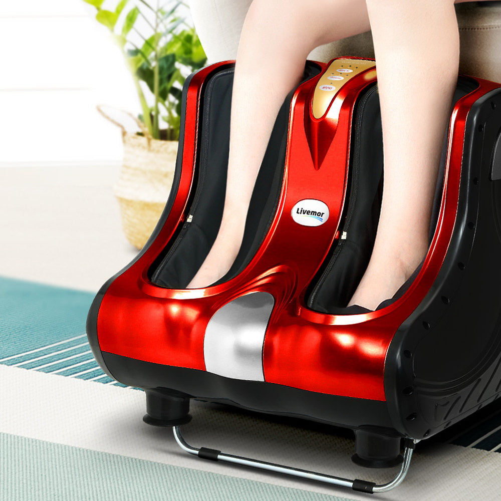 Livemor Foot Massager Massagers Shiatsu Electric Roller Ankle Calf Leg Kneading Red FOOT-MASSAGE-LF03-RD