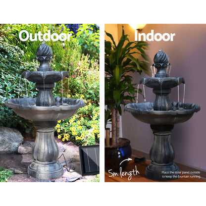 Gardeon Solar Water Feature 3-Tier Fountain with Pump Kit Bird Bath 93CM Black FOUNT-3LVL-BK