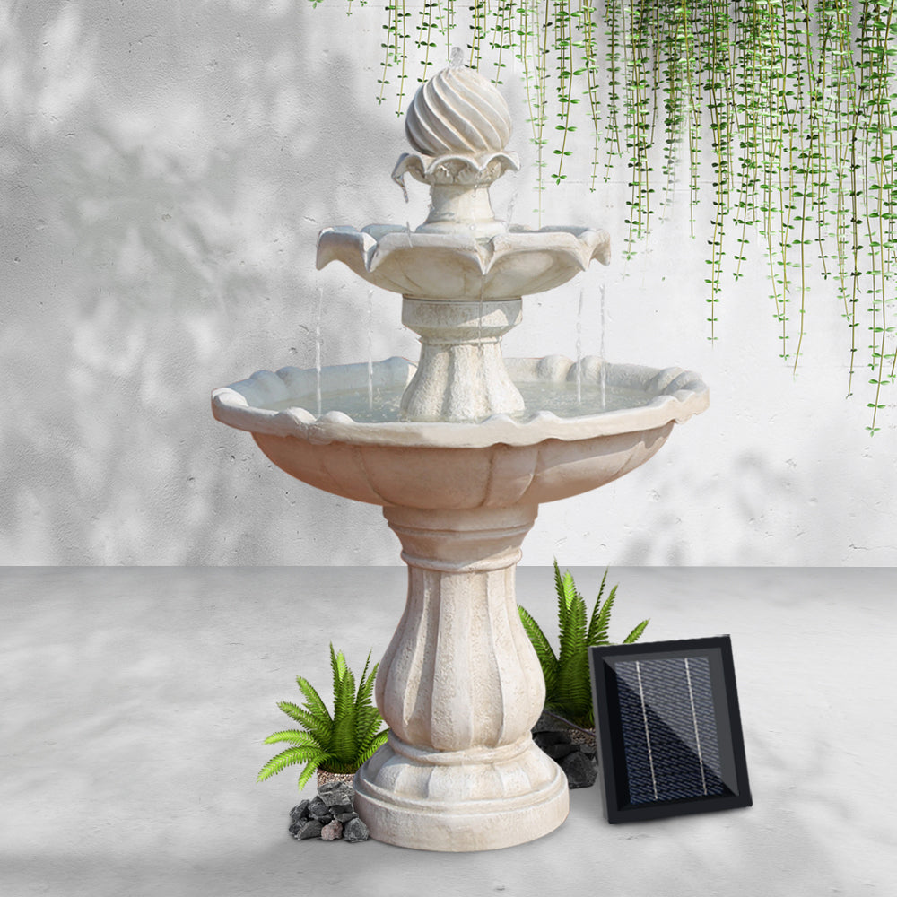 Gardeon Solar Water Feature 3-Tier Fountain with Pump Kit Bird Bath 93CM Ivory FOUNT-3LVL-IVORY