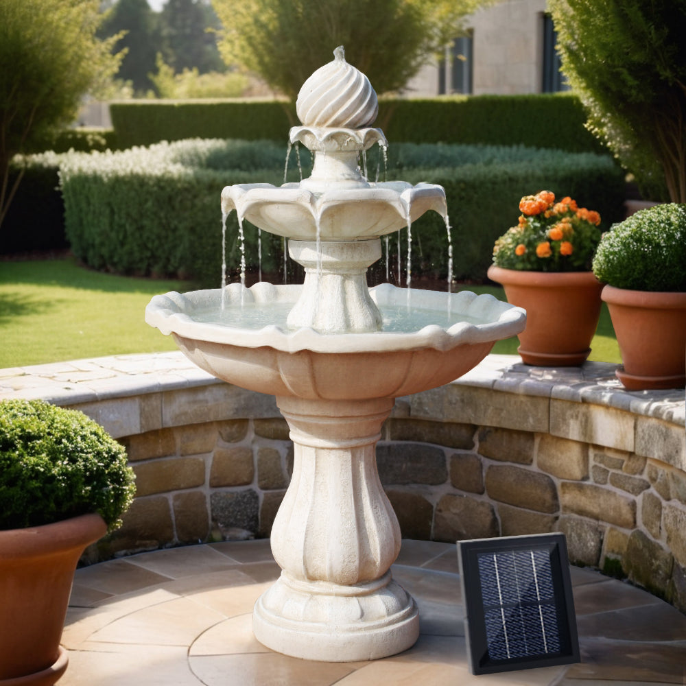 Gardeon Solar Water Feature 3-Tier Fountain with Pump Kit Bird Bath 93CM Ivory FOUNT-3LVL-IVORY