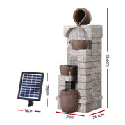 Gardeon Solar Fountain Water Feature Pot Outdoor Indoor 4-Tier Cascading Brown FOUNT-B-BOWL-4LVL-BR