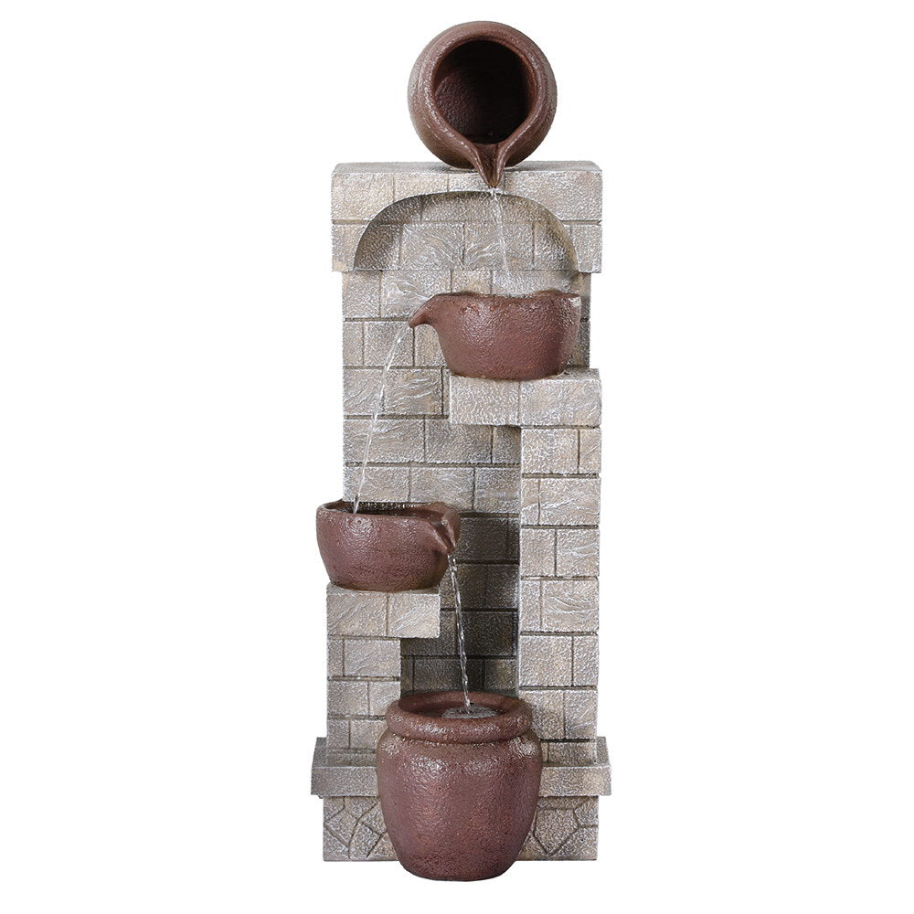 Gardeon Solar Fountain Water Feature Pot Outdoor Indoor 4-Tier Cascading Brown FOUNT-B-BOWL-4LVL-BR