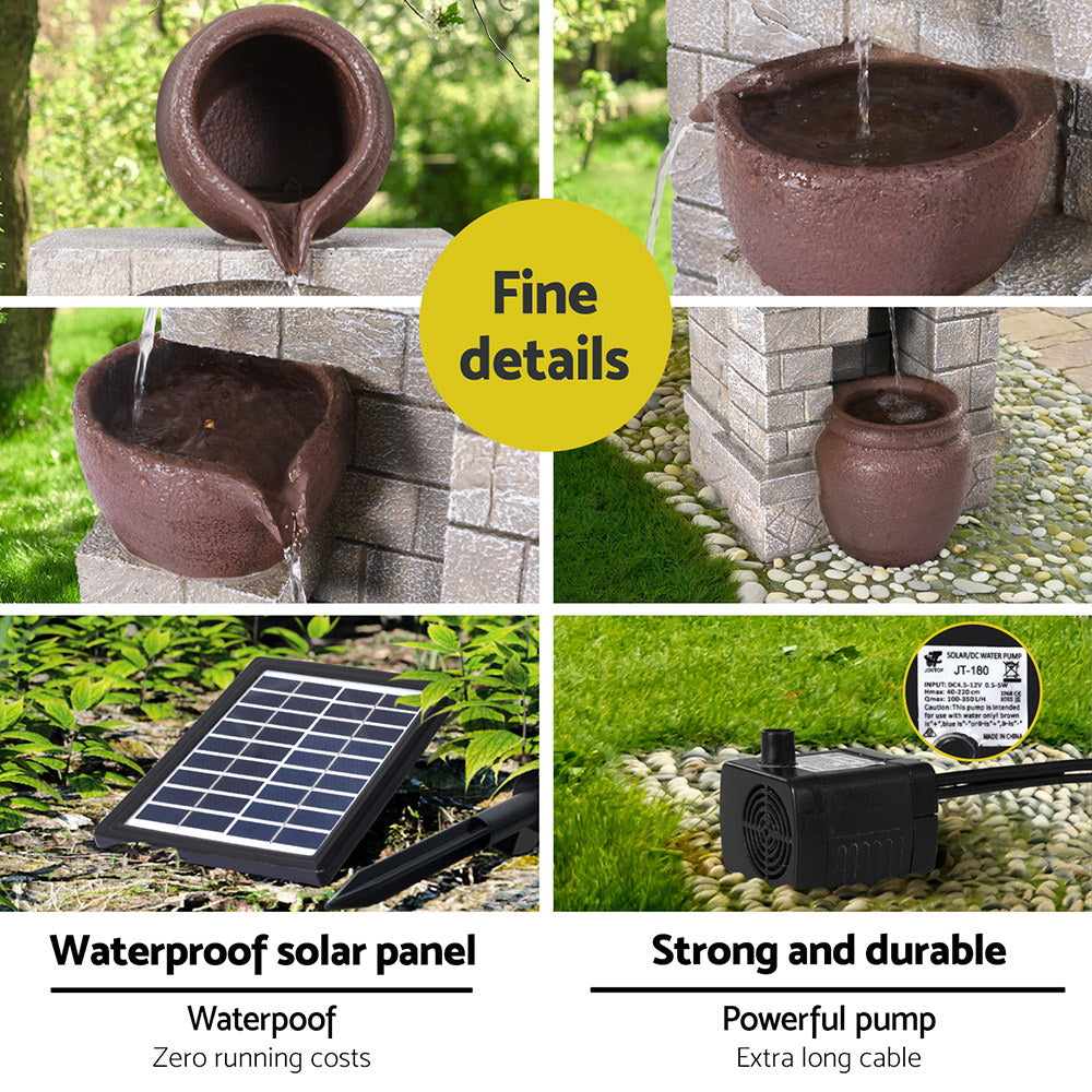 Gardeon Solar Fountain Water Feature Pot Outdoor Indoor 4-Tier Cascading Brown FOUNT-B-BOWL-4LVL-BR