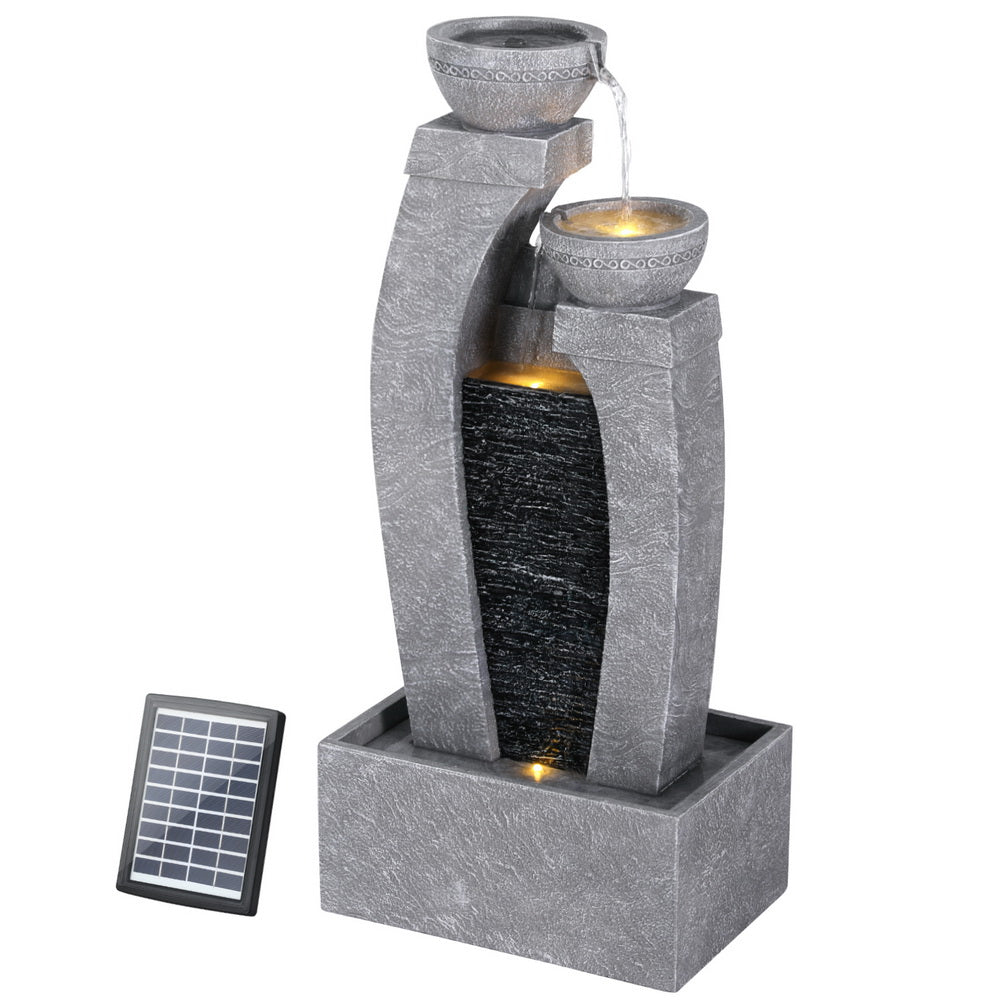 Gardeon Solar Fountain Water Feature Outdoor Fountain Indoor 3-Tier Cascading Grey FOUNT-B-MUSHROOM-2LVL-GR