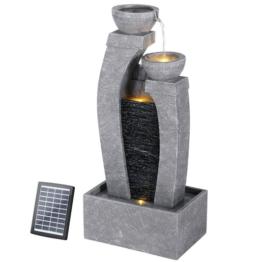 Gardeon Solar Fountain Water Feature Outdoor Fountain Indoor 3-Tier Cascading Grey FOUNT-B-MUSHROOM-2LVL-GR