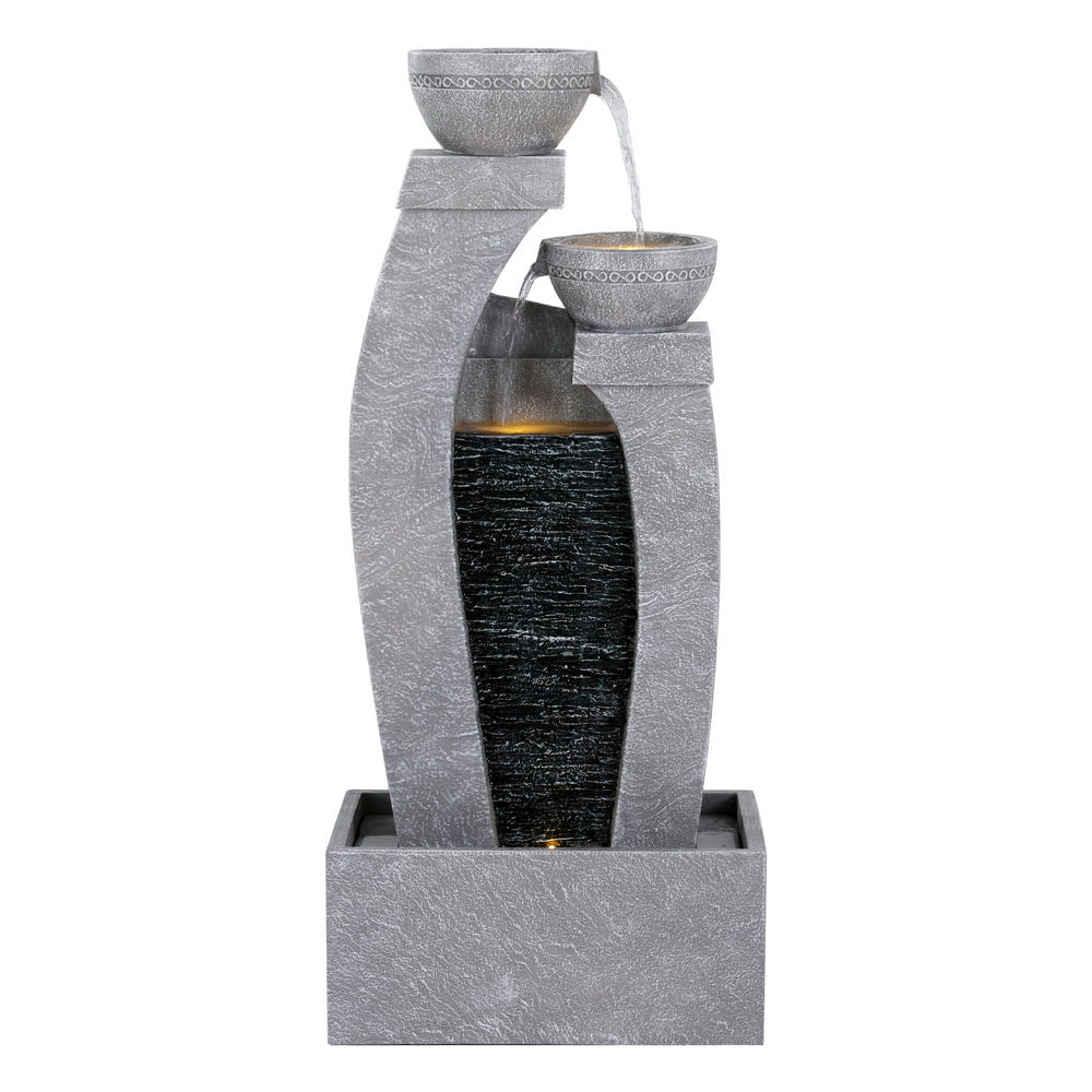 Gardeon Solar Fountain Water Feature Outdoor Fountain Indoor 3-Tier Cascading Grey FOUNT-B-MUSHROOM-2LVL-GR