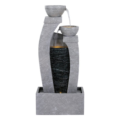 Gardeon Solar Fountain Water Feature Outdoor Fountain Indoor 3-Tier Cascading Grey FOUNT-B-MUSHROOM-2LVL-GR