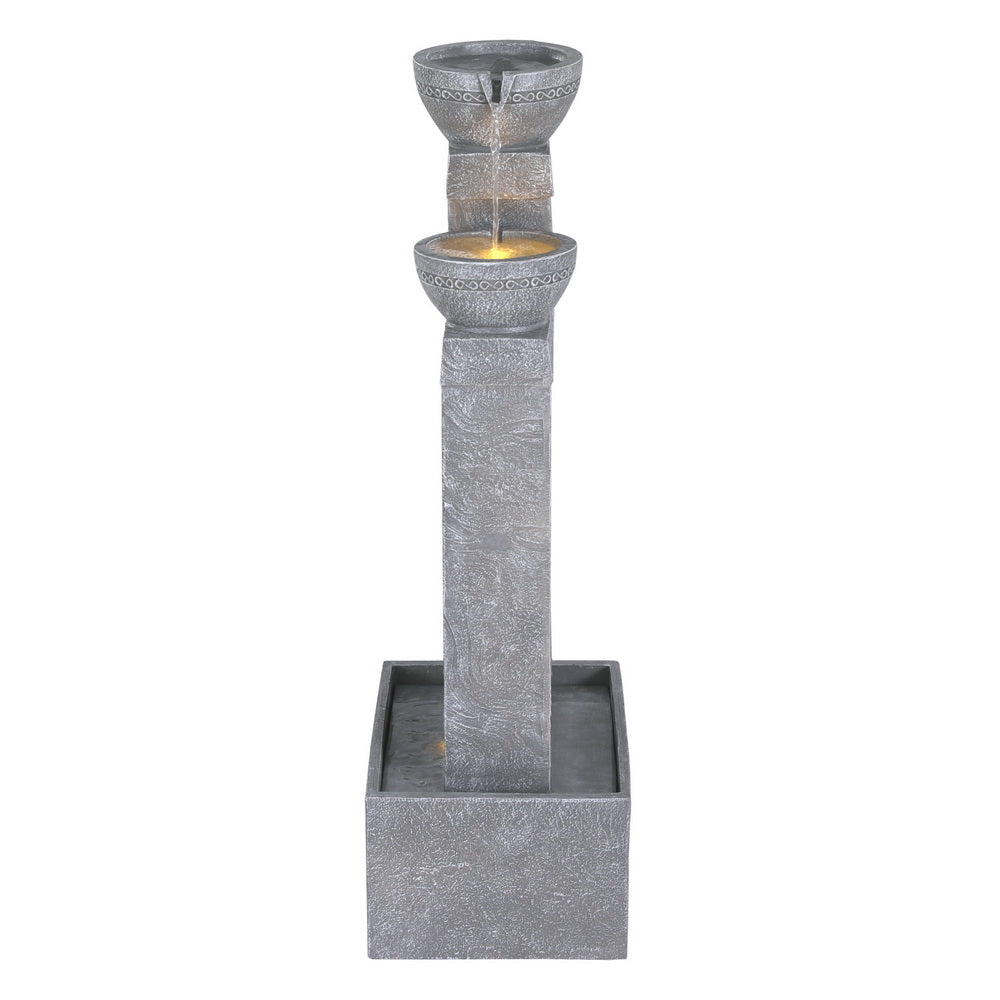 Gardeon Solar Fountain Water Feature Outdoor Fountain Indoor 3-Tier Cascading Grey FOUNT-B-MUSHROOM-2LVL-GR