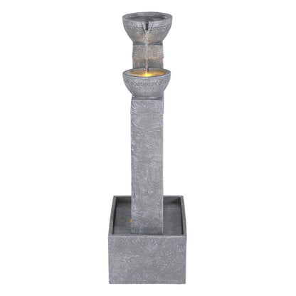 Gardeon Solar Fountain Water Feature Outdoor Fountain Indoor 3-Tier Cascading Grey FOUNT-B-MUSHROOM-2LVL-GR