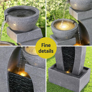 Gardeon Solar Fountain Water Feature Outdoor Fountain Indoor 3-Tier Cascading Grey FOUNT-B-MUSHROOM-2LVL-GR