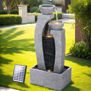Gardeon Solar Fountain Water Feature Outdoor Fountain Indoor 3-Tier Cascading Grey FOUNT-B-MUSHROOM-2LVL-GR