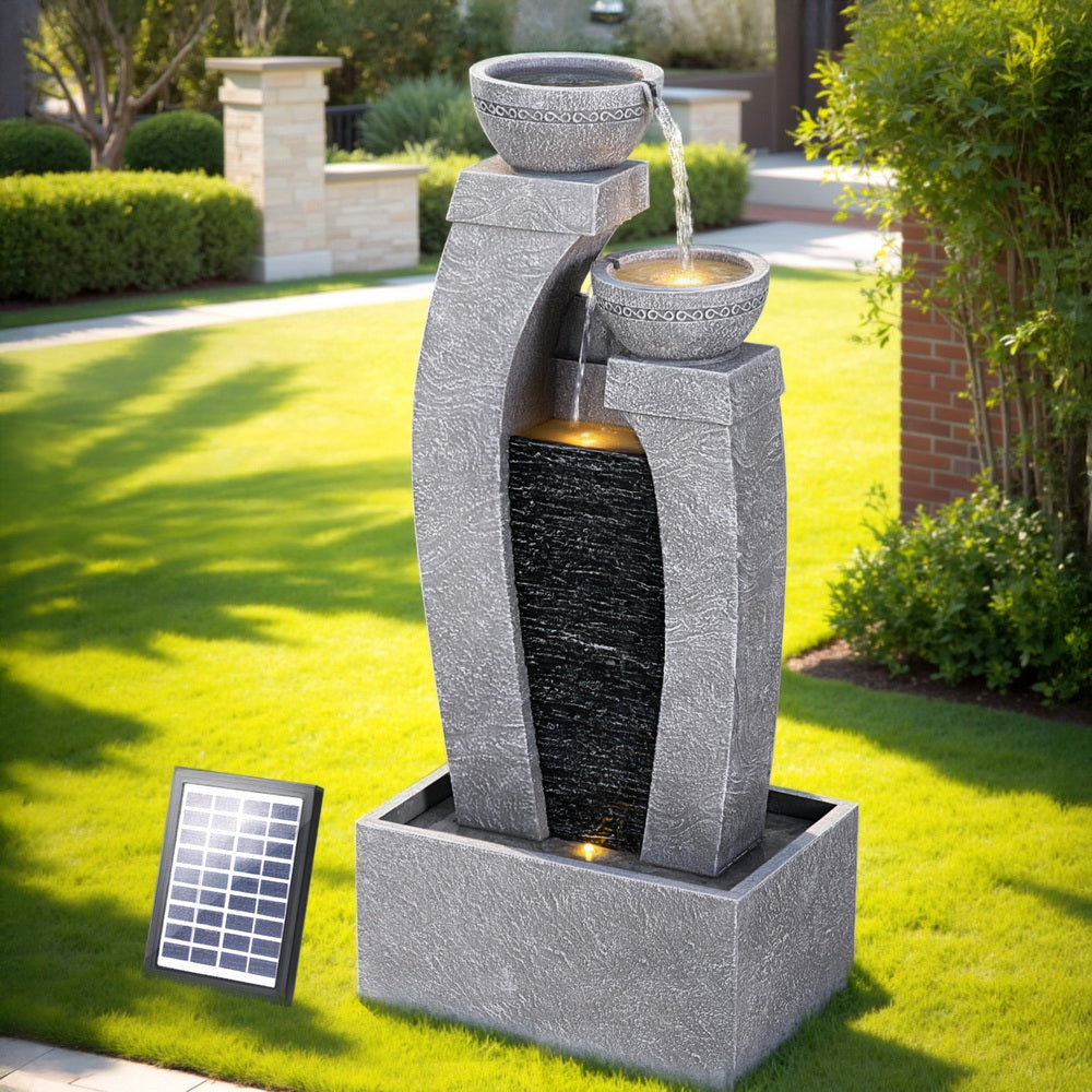 Gardeon Solar Fountain Water Feature Outdoor Fountain Indoor 3-Tier Cascading Grey FOUNT-B-MUSHROOM-2LVL-GR