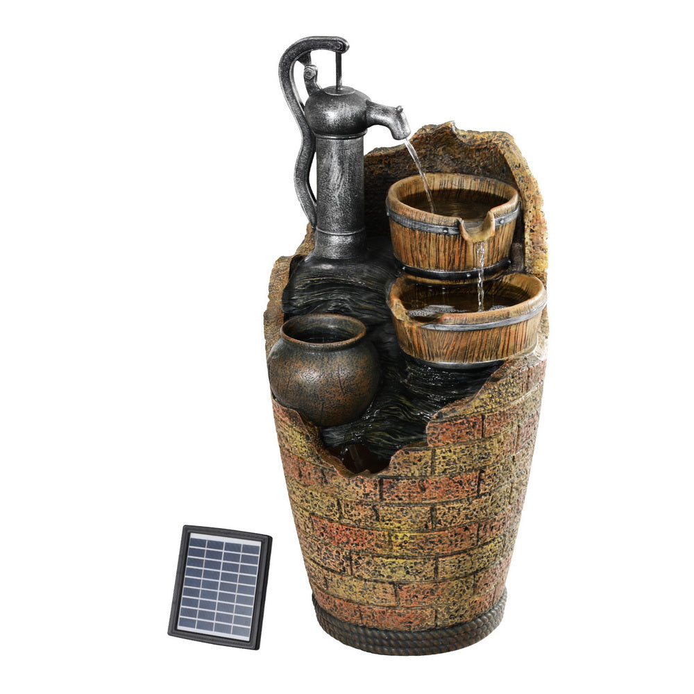 Gardeon Solar Fountain Water Feature Outdoor Cascading Hand Pump Design 80CM FOUNT-B-PUMP-3LVL-80-BR