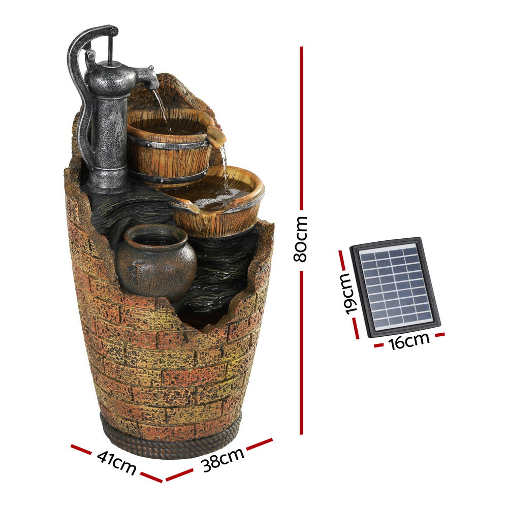 Gardeon Solar Fountain Water Feature Outdoor Cascading Hand Pump Design 80CM FOUNT-B-PUMP-3LVL-80-BR