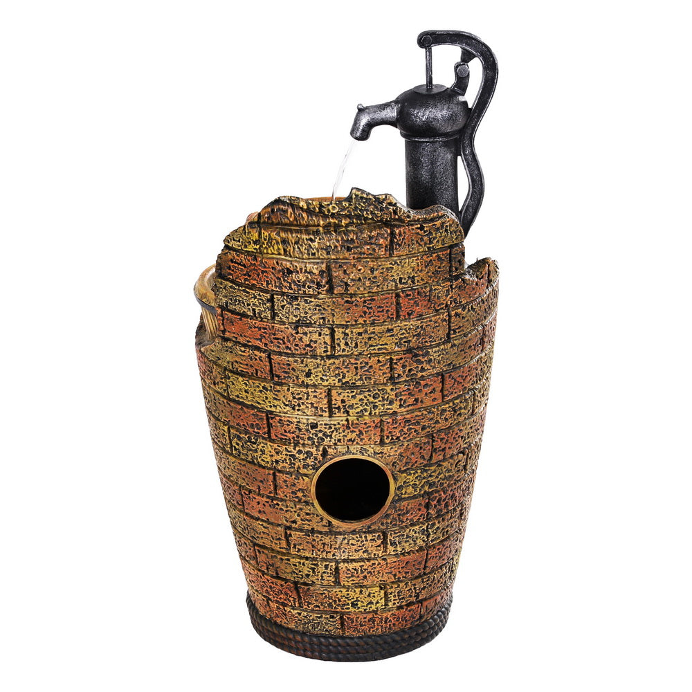 Gardeon Solar Fountain Water Feature Outdoor Cascading Hand Pump Design 80CM FOUNT-B-PUMP-3LVL-80-BR