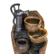 Gardeon Solar Fountain Water Feature Outdoor Cascading Hand Pump Design 80CM FOUNT-B-PUMP-3LVL-80-BR