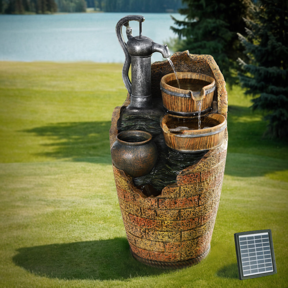 Gardeon Solar Fountain Water Feature Outdoor Cascading Hand Pump Design 80CM FOUNT-B-PUMP-3LVL-80-BR