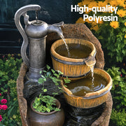 Gardeon Solar Fountain Water Feature Outdoor Cascading Hand Pump Design 80CM FOUNT-B-PUMP-3LVL-80-BR