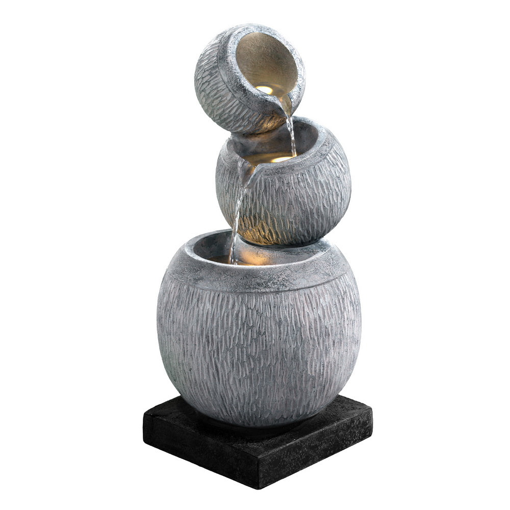 Gardeon Solar Fountain Water Feature Bird Bath Garden LED Light 80CM Grey FOUNT-BALL-3LVL-80-GY