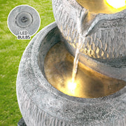 Gardeon Solar Fountain Water Feature Bird Bath Garden LED Light 80CM Grey FOUNT-BALL-3LVL-80-GY