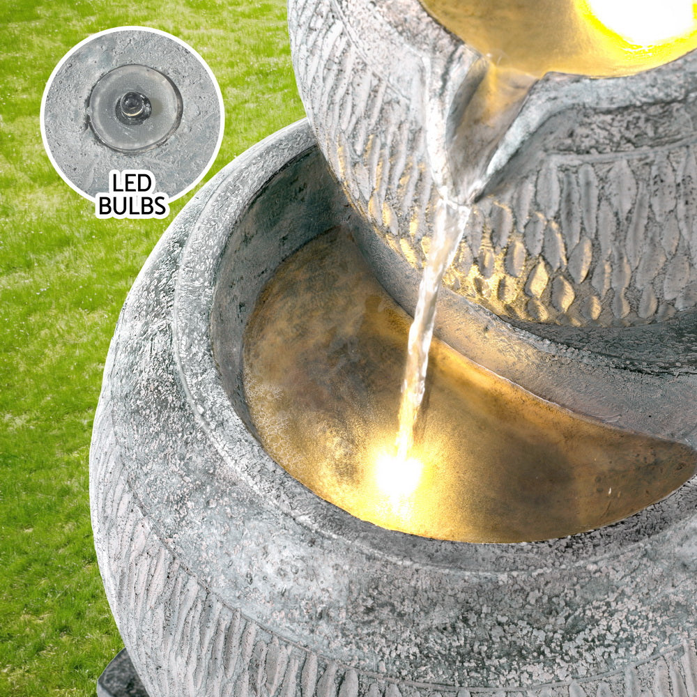 Gardeon Solar Fountain Water Feature Bird Bath Garden LED Light 80CM Grey FOUNT-BALL-3LVL-80-GY