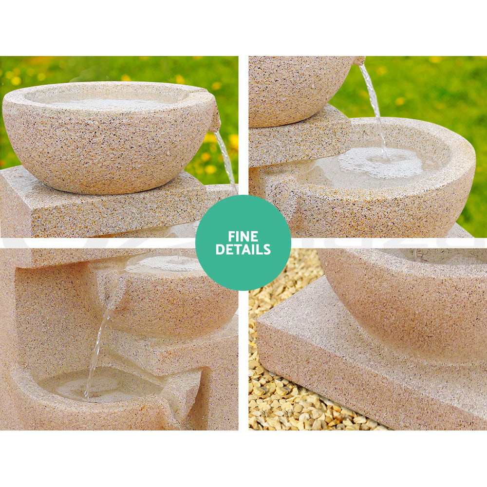 Gardeon Solar Water Feature Cascading Fountain 4-Tier Bowl LED Lights 72CM Sand FOUNT-BOWL-SAND