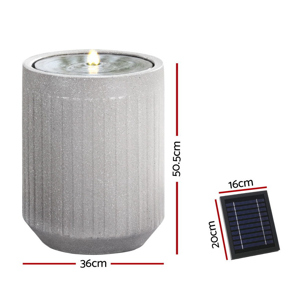 Gardeon Solar Fountain Water Feature Outdoor Fountain LED Lights Beige FOUNT-CYLINDER-BG