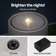 Gardeon Solar Fountain Water Feature Outdoor Fountain LED Lights Beige FOUNT-CYLINDER-BG