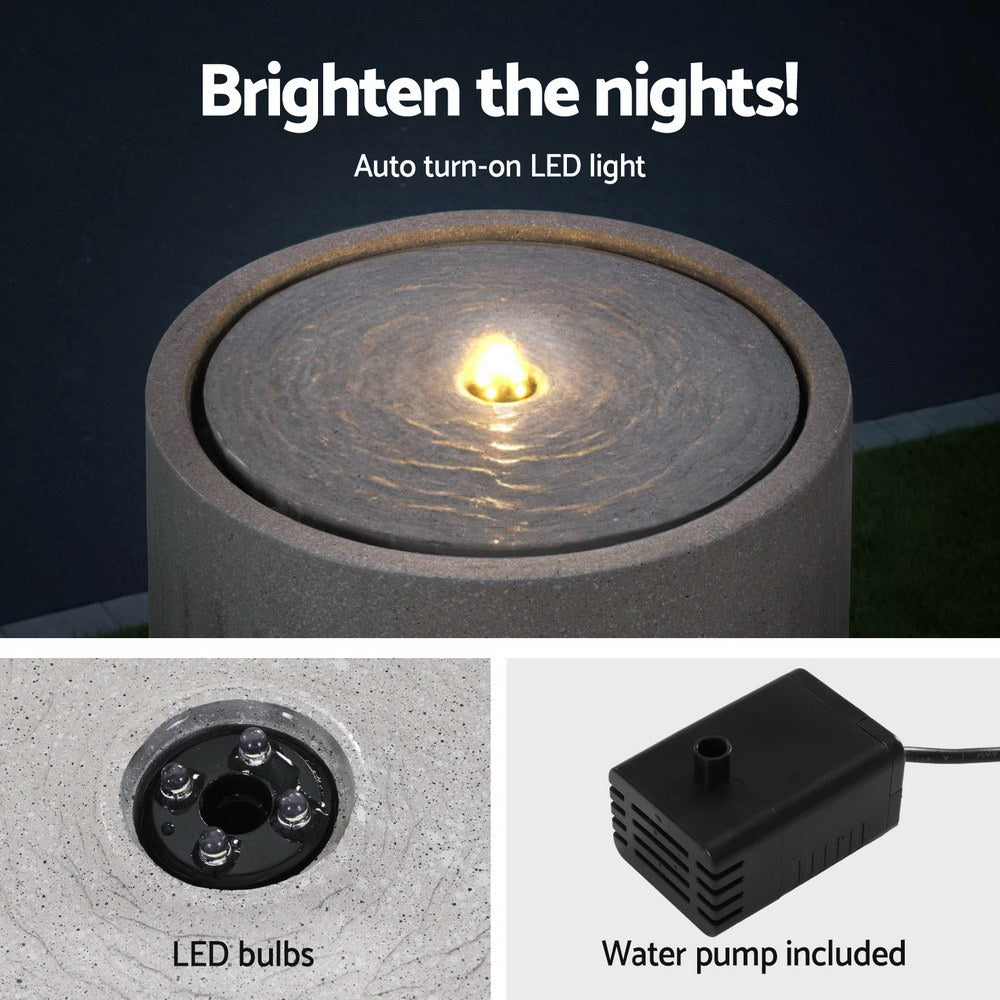 Gardeon Solar Fountain Water Feature Outdoor Fountain LED Lights Beige FOUNT-CYLINDER-BG