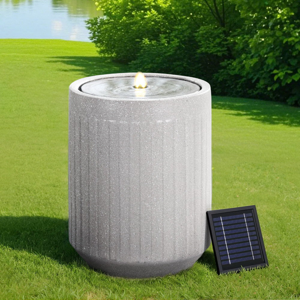 Gardeon Solar Fountain Water Feature Outdoor Fountain LED Lights Beige FOUNT-CYLINDER-BG