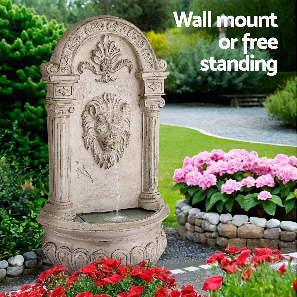 Gardeon Solar Fountain Water Feature Wall Mount Garden Fountains 77CM Beige FOUNT-LION-BGWH