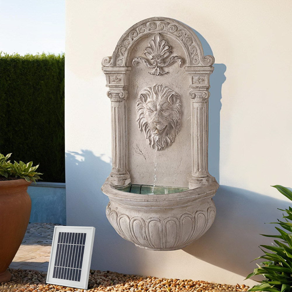 Gardeon Solar Fountain Water Feature Wall Mount Garden Fountains 77CM Beige FOUNT-LION-BGWH