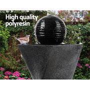 Gardeon Solar Water Feature Twisted Fountain LED Light Bird Bath 85CM Black FOUNT-MOON-BK