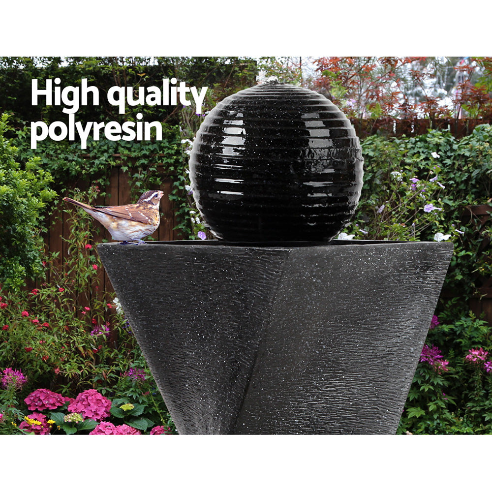 Gardeon Solar Water Feature Twisted Fountain LED Light Bird Bath 85CM Black FOUNT-MOON-BK