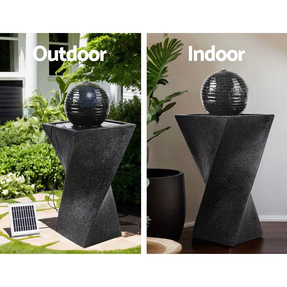 Gardeon Solar Water Feature Twisted Fountain LED Light Bird Bath 85CM Black FOUNT-MOON-BK