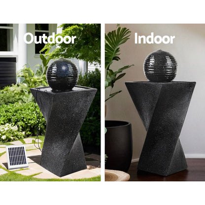 Gardeon Solar Water Feature Twisted Fountain LED Light Bird Bath 85CM Black FOUNT-MOON-BK