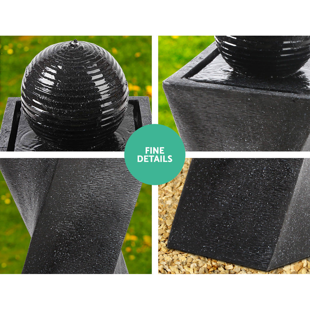 Gardeon Solar Water Feature Twisted Fountain LED Light Bird Bath 85CM Black FOUNT-MOON-BK