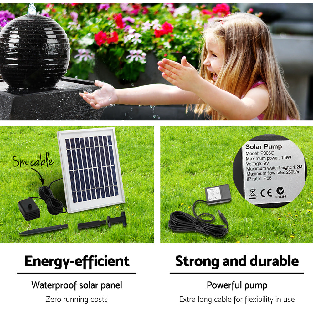Gardeon Solar Water Feature Twisted Fountain LED Light Bird Bath 85CM Black FOUNT-MOON-BK