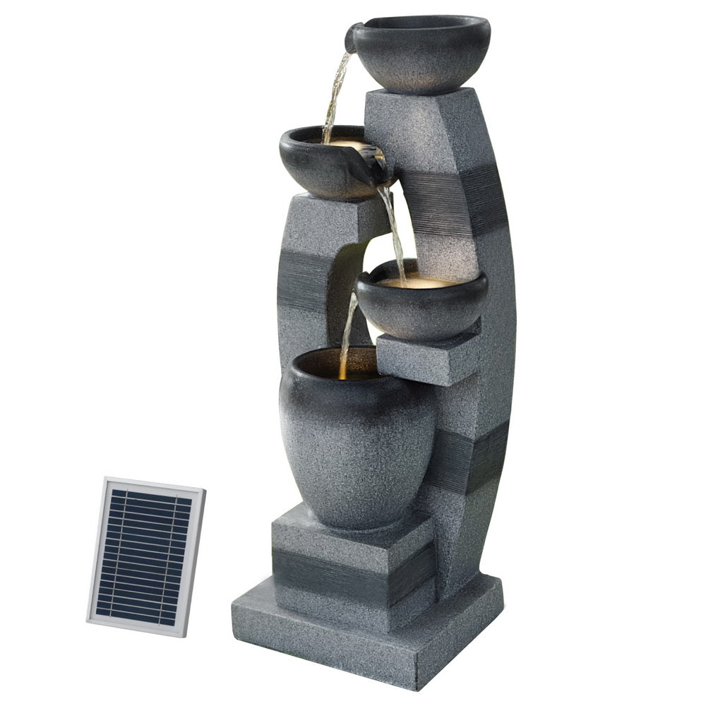 Gardeon Solar Fountain Water Feature Outdoor Fountain Indoor 4-Tier Bowl Cascading Grey FOUNT-MUSHROOM-4LVL-GR